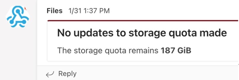 No updates to storage quota made