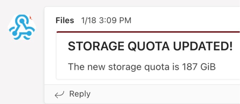 Storage Quota Updated